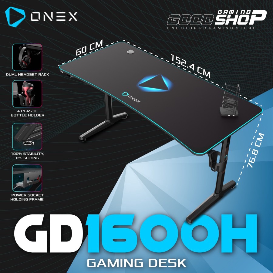 ONEX GD1600H Meja 60&quot;, Mousepad Cover, Holder, Rack, USB - Gaming Desk