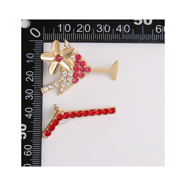 LRC Anting tusuk Fashion Straw Cup Geometric Asymmetric Earrings With Diamonds D80100