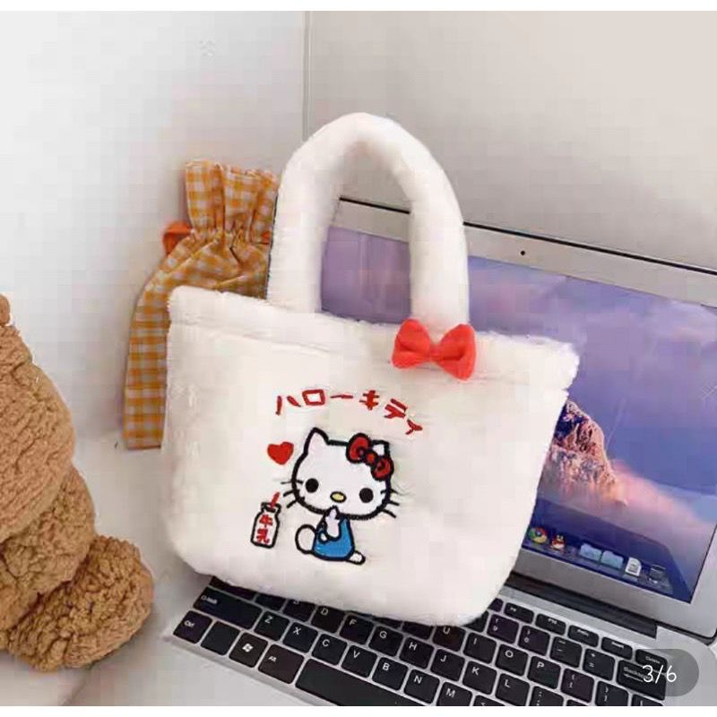 Tas Tenteng Bulu Sanrio Character Contestants CINNAMOROLL / Tote Bag Sanrio White Lucu Imut Gemoy Empuk Halus Karakter Kartun Cinnamoroll My Melody / Hand Bag Bulu Sanrio / Bucket Bag Bulu Sanrio