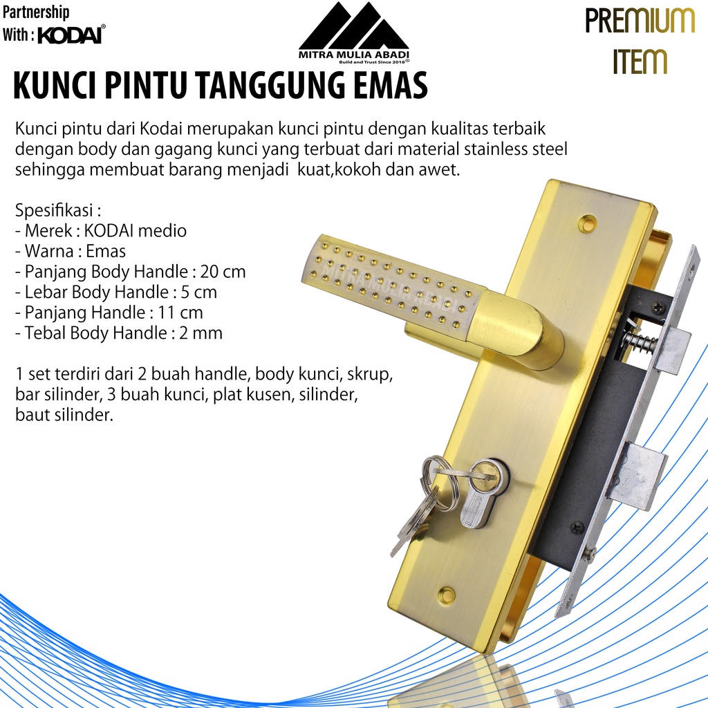 Kunci Pintu Tanggung Emas By KODAI Medio Gagang Kotak Bintik I Fullset