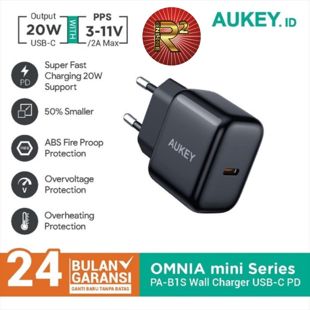 Aukey PA B1S Charger Omnia Mini Series USB C-PD 20W Ori Garansi Resmi