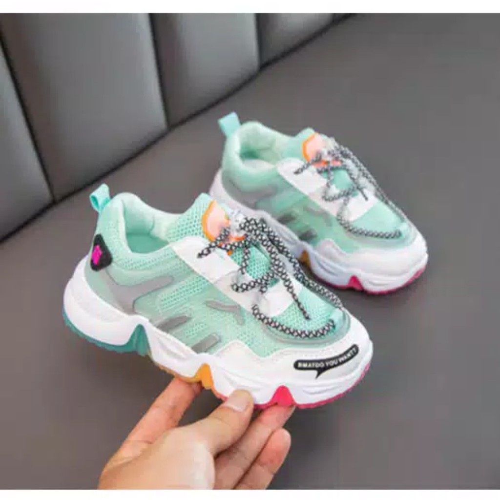 Sepatu Anak Perempuan Casual Sneaker Non LED Korea Style Green