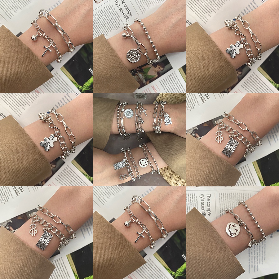 Set Gelang Rantai Manik-Manik Multilayer Gaya Bohemian Punk Untuk Wanita