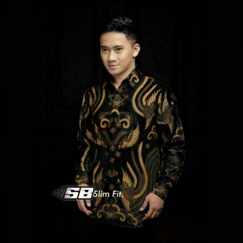 batik pria kemeja batik pria lengan panjang size m l xl xxl terlaris-Ironman black