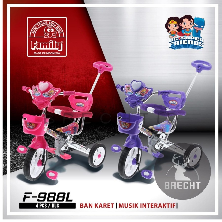 Sepeda Roda Tiga Baby Tricycle Family F-988L Ban Karet dan Musik Murah