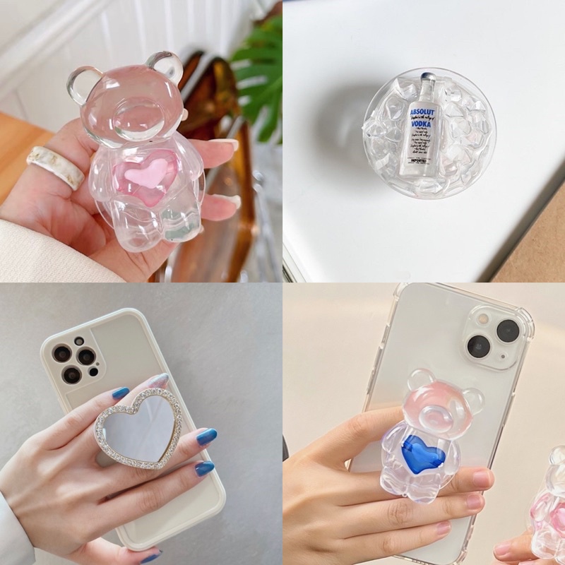 TRANSPARENT POP GRIP Popsocket Transparan (POLOS / MOTIF) (HATI/BULAT)