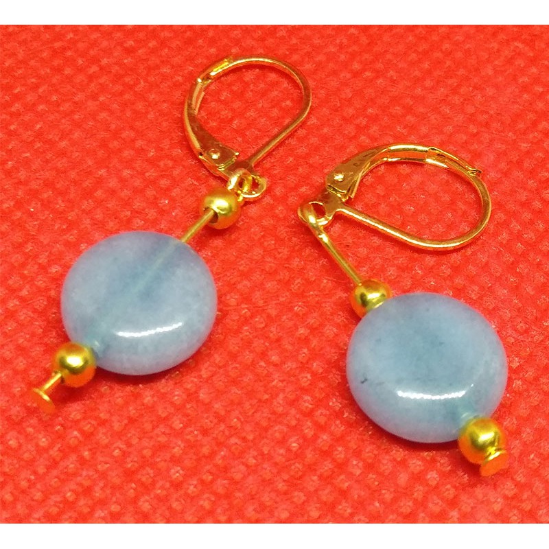 Anting Natural 12mm Blue Aquamarine Clap lapis Emas
