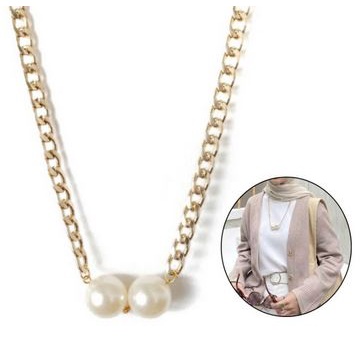 Kalung Panjang Korea Dua Mutiara Jumbo Kalung Hijab Pearl Korean Necklace