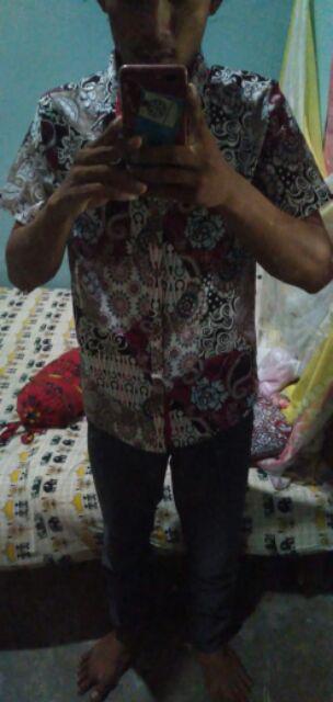 Kemeja Batik Pria Dewasa Lengan Pendek Slim Fit, 113ab#