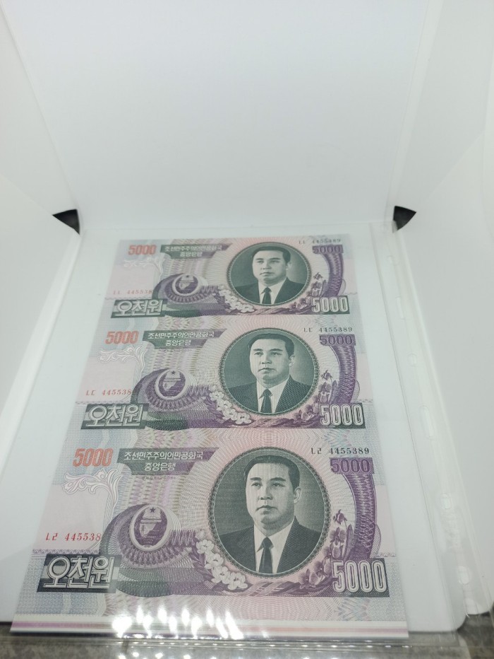 Uang Asing Uncut Korea Utara 5000 Won ( Bersambung X3 Belum Dipotong )