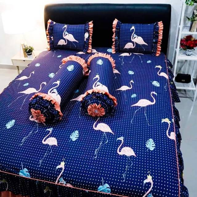 Sprei rumbai pengantin motif flamingo bahan katun ukuran 200x200