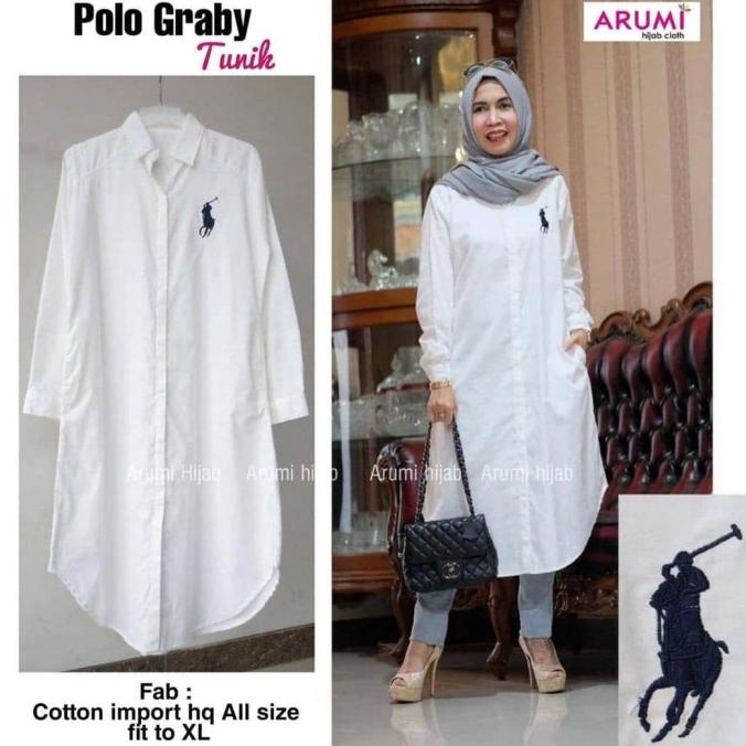 tunik putih polo /kemeja putih / baju kerja wanita baju kantor busui