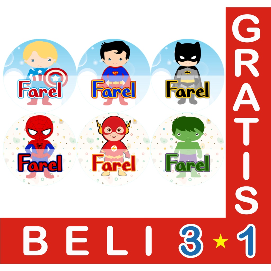 

STIKER LABEL NAMA WATERPROOF CIRCLE CUTE HERO
