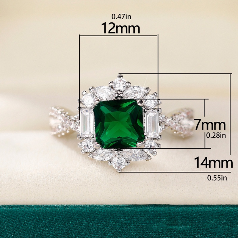 Fancyqube Cincin Cubic Zirconia Bentuk Persegi Warna Hijau Untuk Wanita