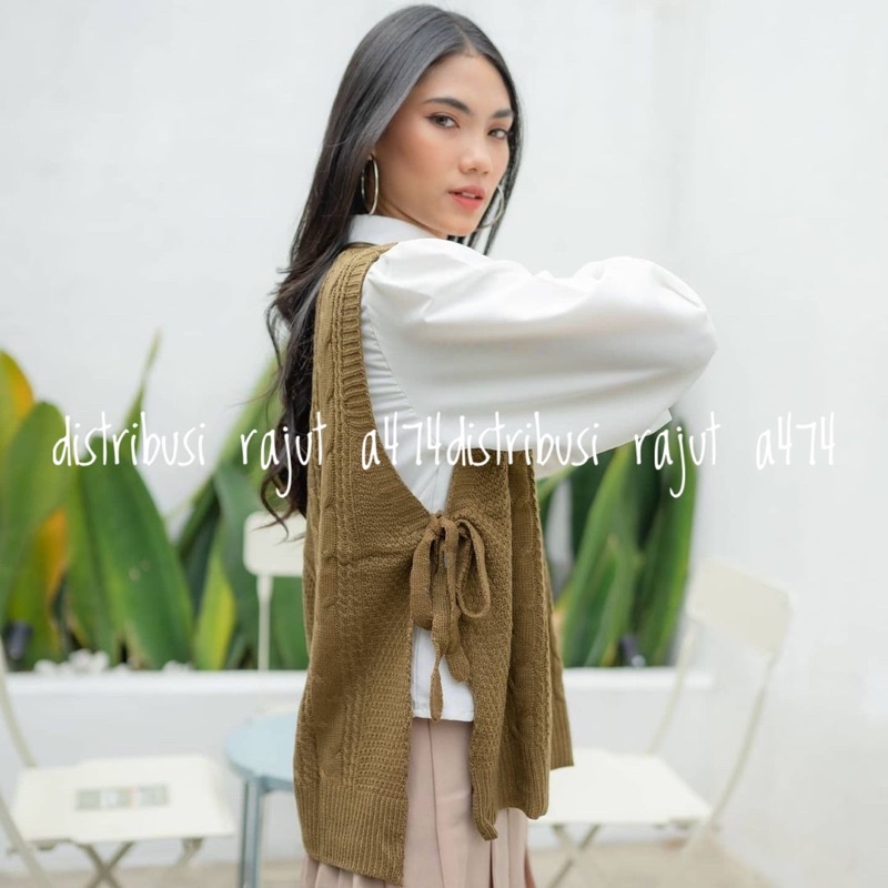 TOKYO VEST RAJUT TALI AIKO OVERSIZE CABLE  TALI VEST JENNY PREMIUM ROMPI RAJUT CABLE WANITA