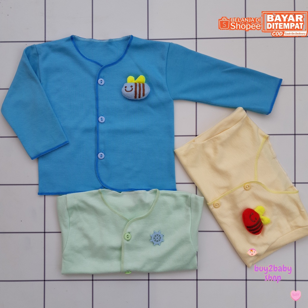 Baju bayi piyama boneka warna polos BabyLife 0-3 Bulan 3 PCS