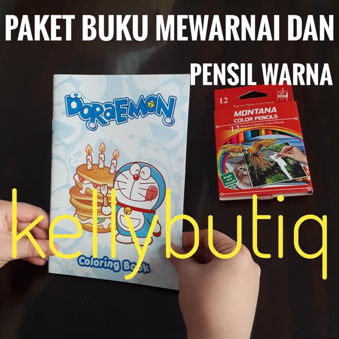 Paket Buku Anak Mewarnai Kecil Karakter Doraemon Set Pensil Warna