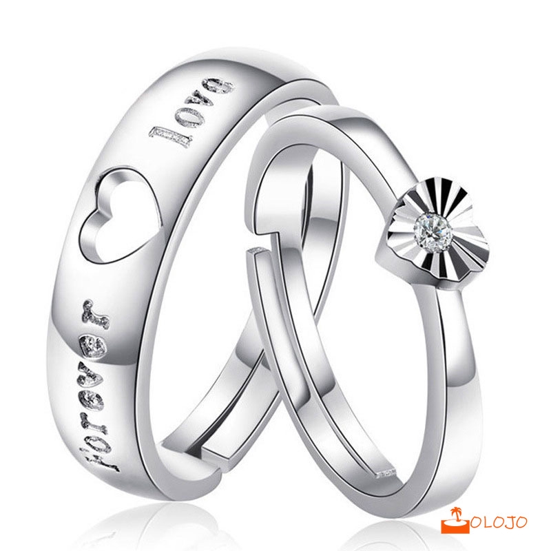 OLOJO 925 Silver Cincin Pasangan Berlian Mode Wanita Perhiasan Cincin Couple Rings