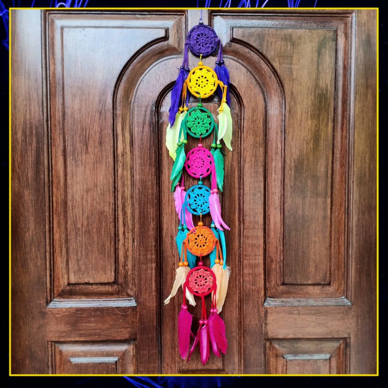 Gantungan Dreamcatcher Rajut 7 Susun Rainbow / Hiasan Rumah / Hiasan Kamar / Dreamcatcher Bali Rajut / Craft Dewata