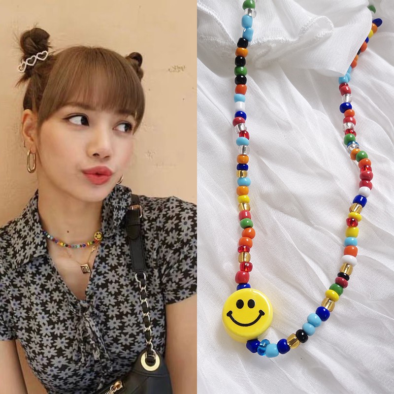 BLACKPINK Lisa Kalung Manik-manik Keramik Warna Warni untuk Wanita