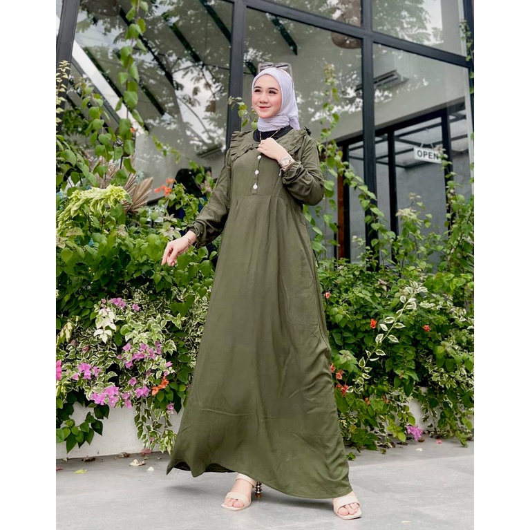 Gamis Wanita Bahan Rayon Polos Kancing Depan