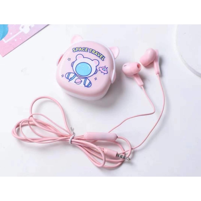 [XY-63] Set Headset Earphone ASTRONOT Space Earphones / Wadah Earphone Kartun Motif AUSTRONAUTS Lucu / Earphone Karakter Astronot