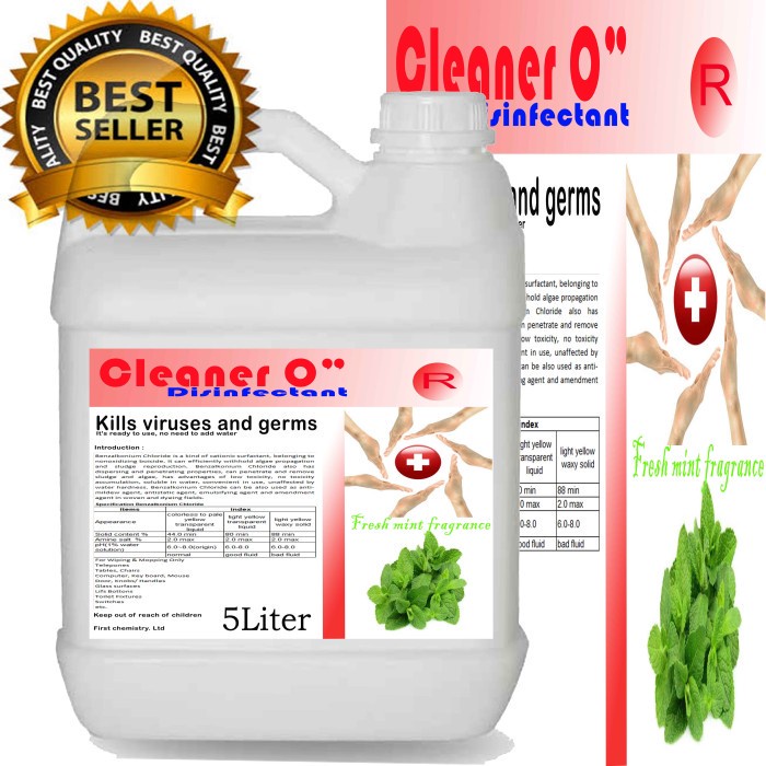 Clean O Disinfectant 5 Liter Cair BKC Base aman kena tubuh  Baru OPI Produk by Ovelly shop sudah ada izin edar resmi by Oke sabun suplayer