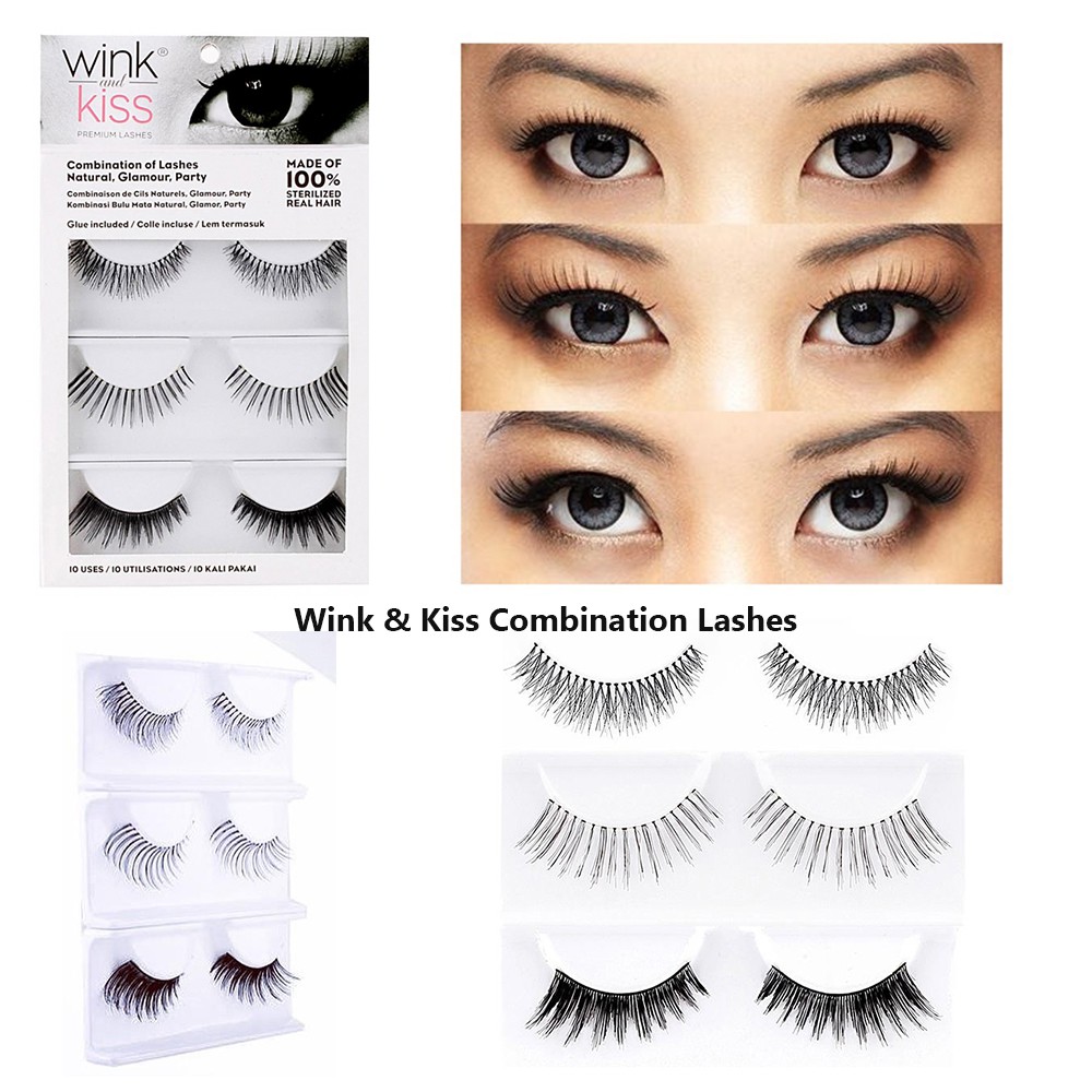 Wink &amp; Kiss Lashes [1pasang/3 pasang] - Human Hair/Bulu Mata Palsu