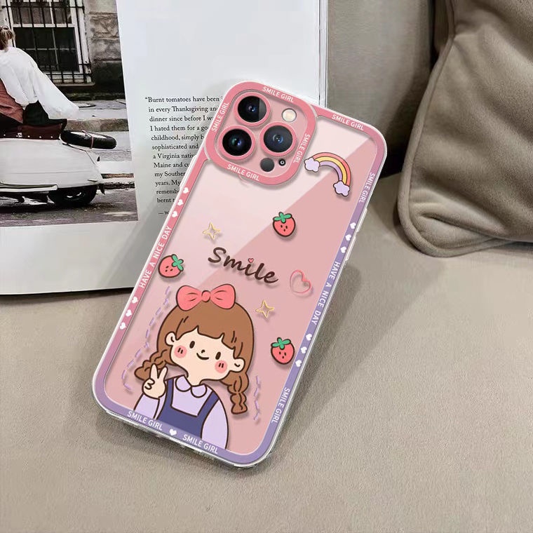 Soft Case TPU Silikon Transparan Motif Gadis Lucu Untuk IPhone 14 13 12 Pro Max 11 8 7 6S 14 Plus XS XR X