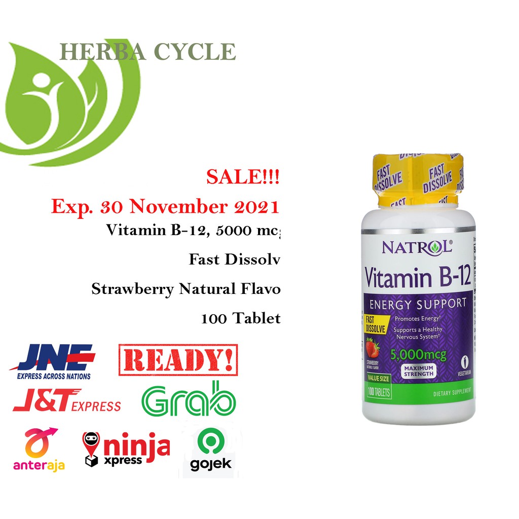 SALE Natrol Vitamin B12 Rasa Stroberi 5000 mcg 100 Tab Natrol Vit B12 USA