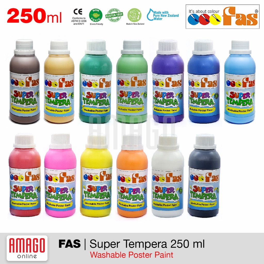 FAS Super Tempera Washable Poster Paint Cat Lukis Cepat Kering Sekolah 250 ml - Pilih Warna