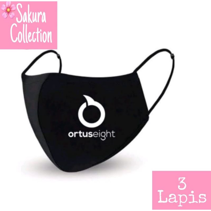 Masker ORTUSEIGHT  Kain 3 ply/lapis - Hitam 3 Ply/ Earloop - Masker Scuba / KN95