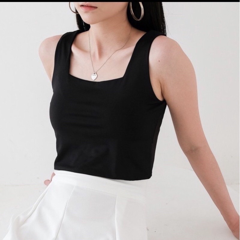 Crop Square tank Top Basic Double Layer Jersey Korea Premium / atasan crop