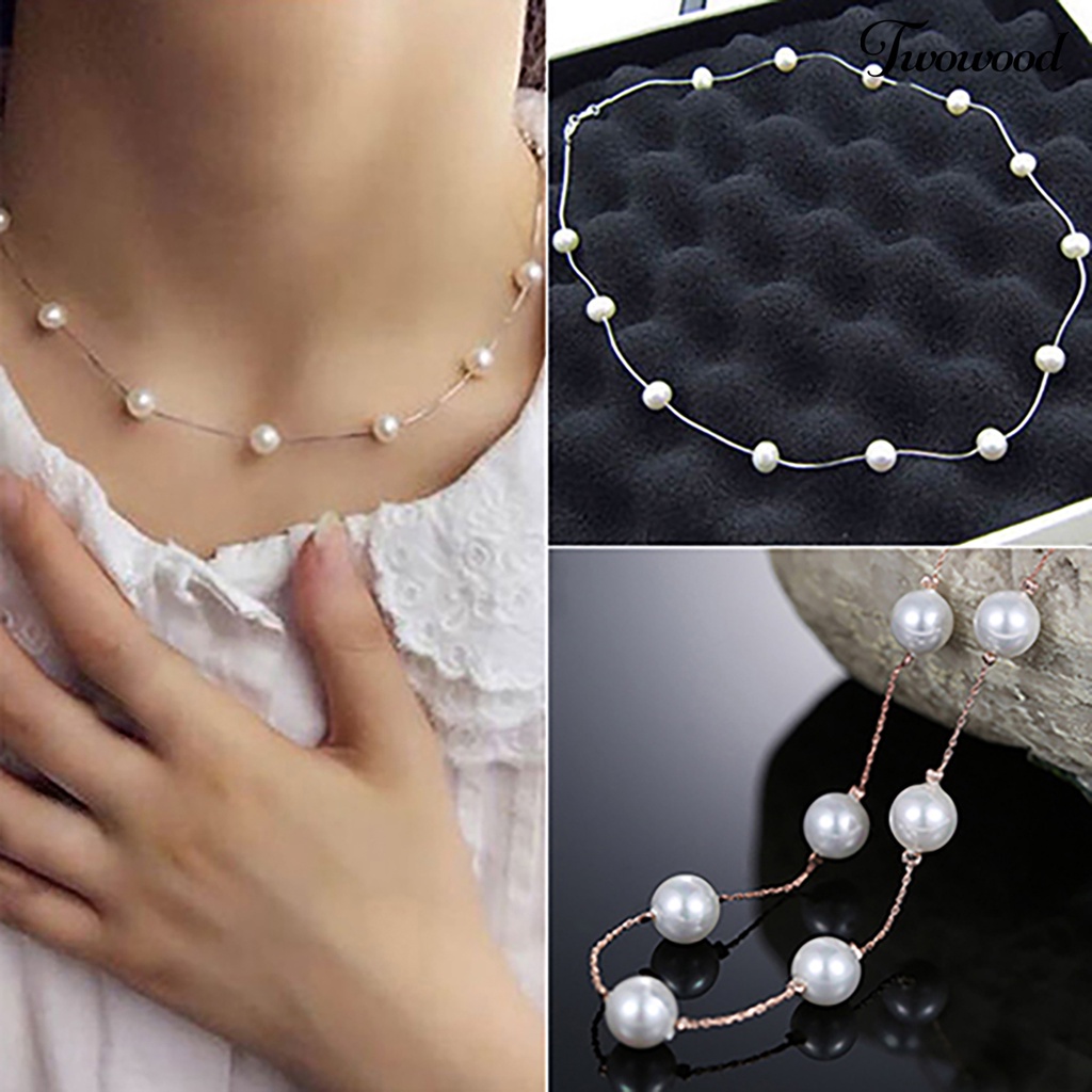 Kalung Rantai Klavikula Mutiara Tiruan Bahan Alloy Adjustable Untuk Wanita