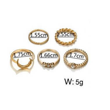 5PCS/Set Cincin Berlian Bulan Fashion Korea