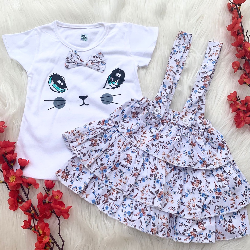 Baju setelan kaos overall dress motif bunga fashion anak bayi cewek perempuan baby girl murah -mii-Overall white