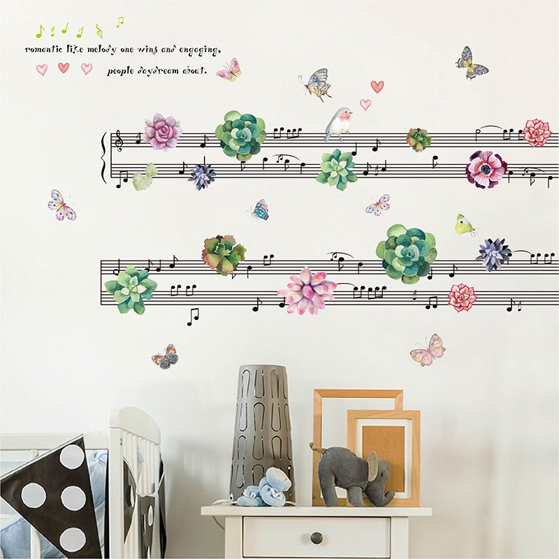 Reliza Wall Sticker Flowers Music Bunga Not Musik Stiker Dinding LDR