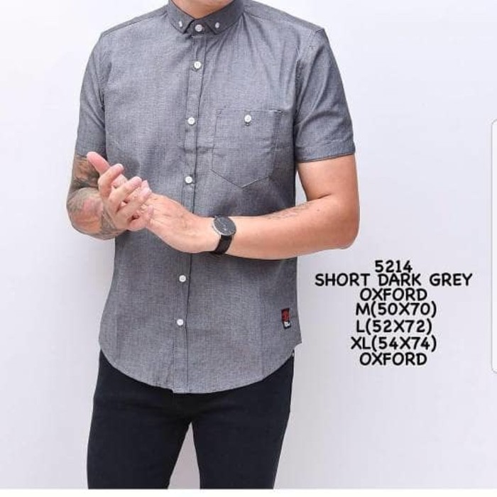 kemeja pria | kemeja lengan pendek dark grey oxford