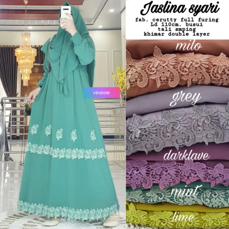 JASLINA SYARI ORIGINAL PRODUK BY VINSTORE BAJU GAMIS SET