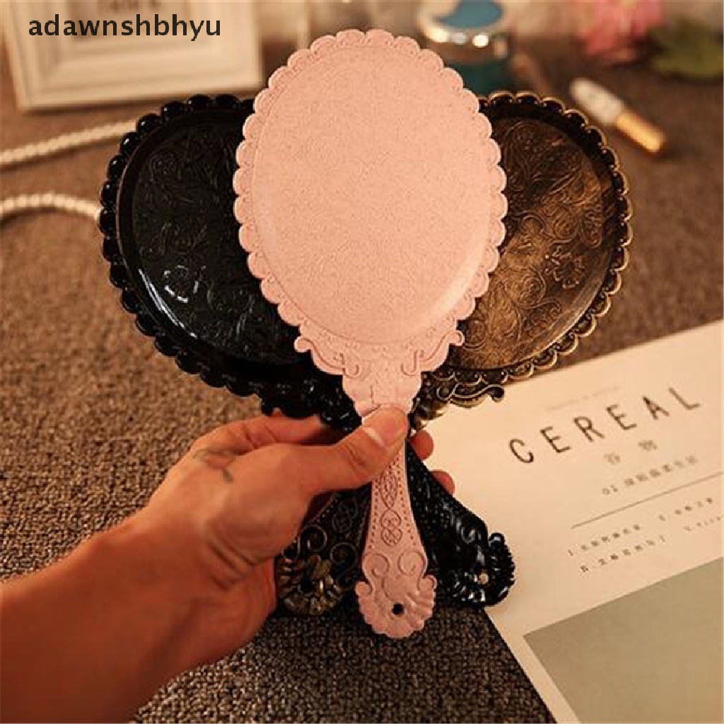 Adawnshbhyu Vintage Ukir Handheld Vanity Mirror Hand Mirror Gagang Cermin Rias Salon SPA