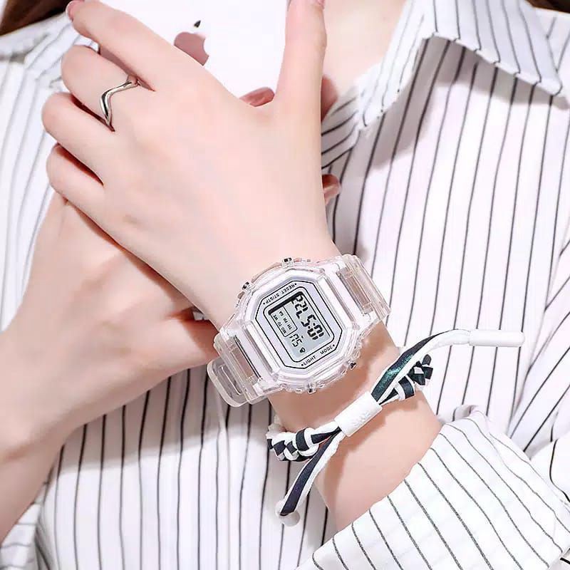 (Grosir)Jam Tangan Wanita Digital Sergi Traspadan Model Korea Strap Rubber(Terima Cod)