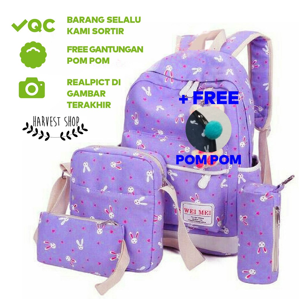  TAS  PAKETAN KELINCI ransel anak  perempuan  sekolah kanvas 