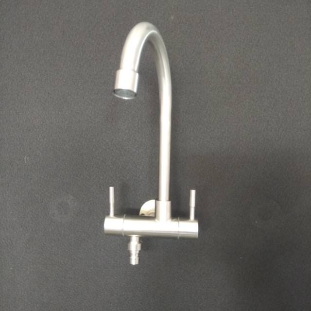 Keran dapur leher angsa cuci piring cabang double stainless