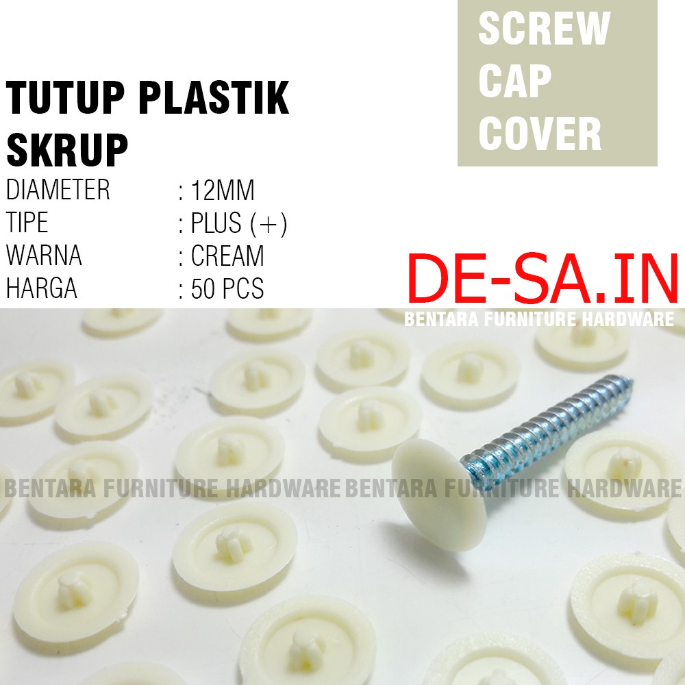 50 X Tutup Cream Skrup Plastik Beige Model Plus Dop Screw Cap Cover Plastik Sekrup Tapping Flat Head
