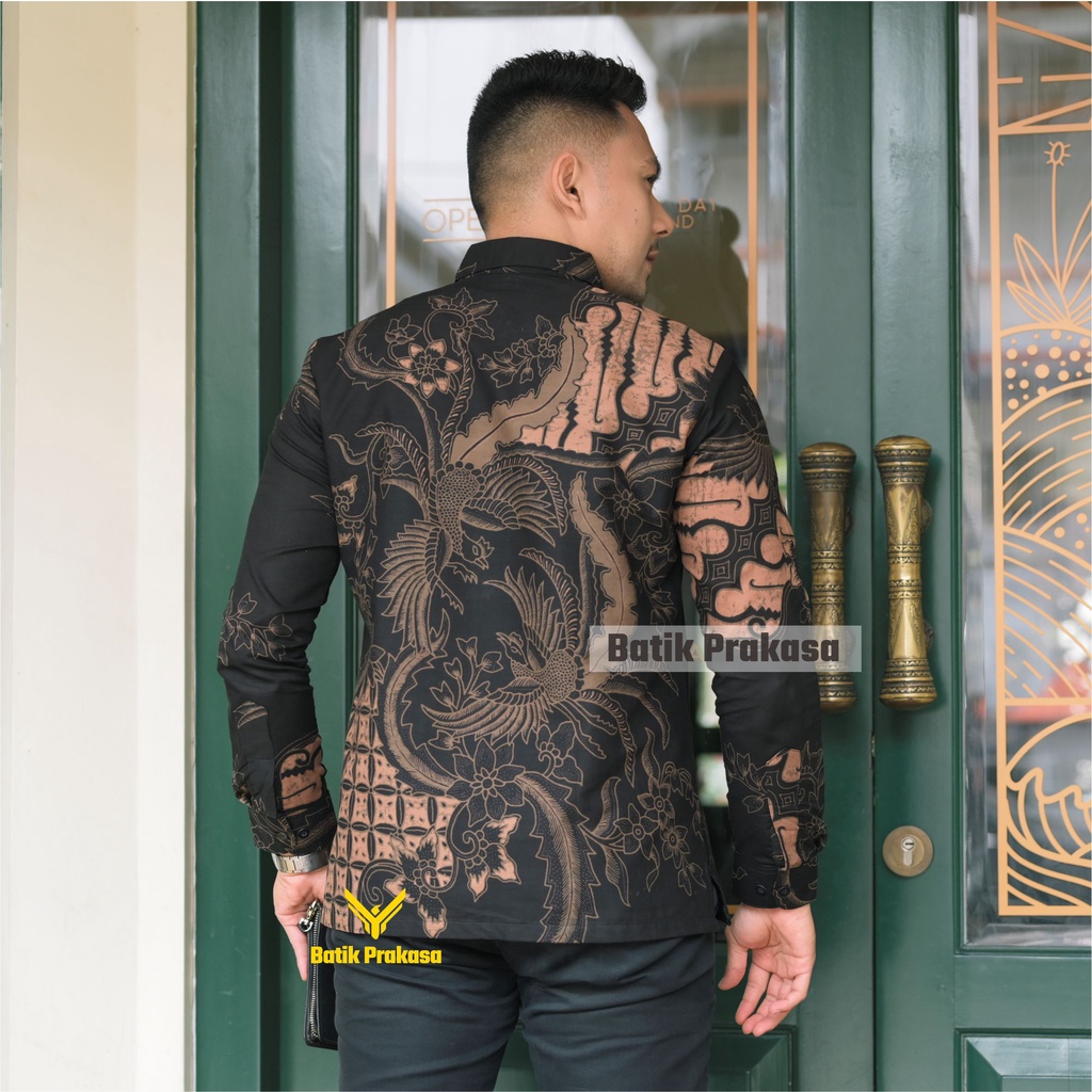 Kemeja Batik Prakasa Motif Krisna Ireng Slimfit Lengan Panjang Batik Solo