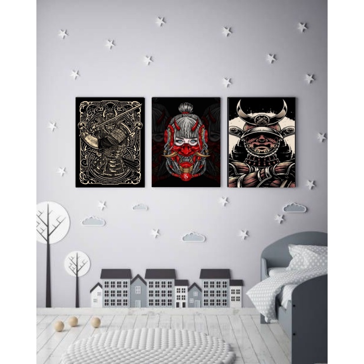 Hiasan Dinding Poster Kayu MDF Motif Samurai Cultur JEPANG