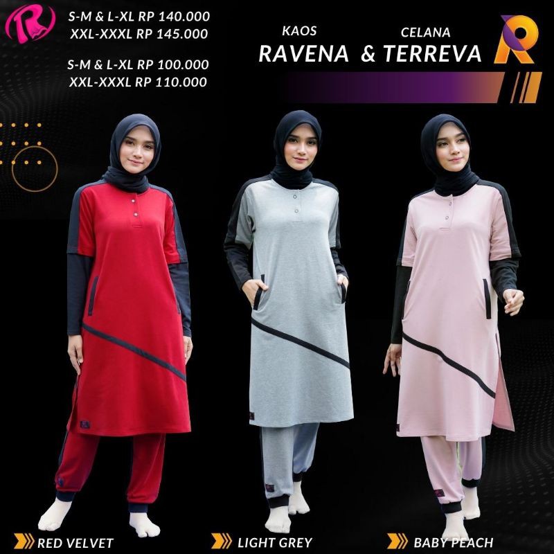 Baju olahraga muslim muslimah , Kaos olahraga muslim muslimah , Baju senam muslim muslimah RAVENA