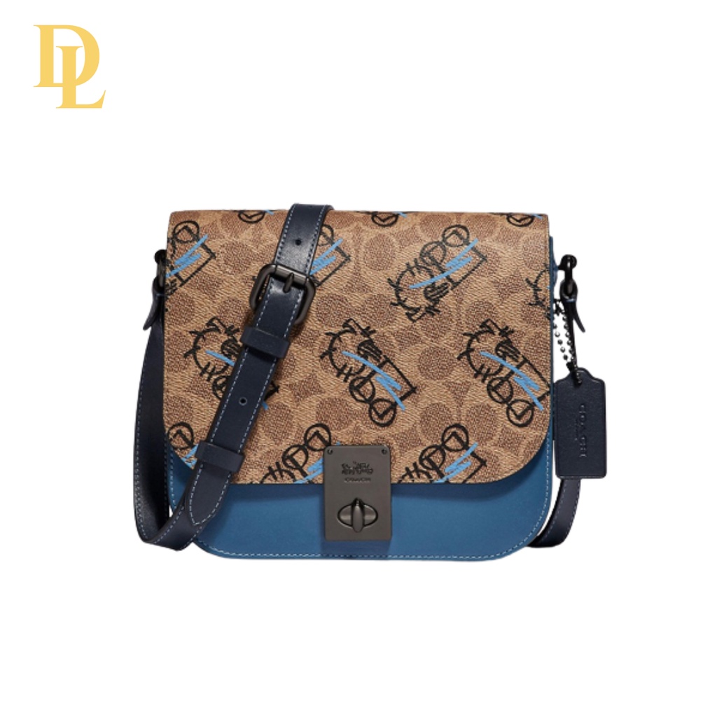 HUTTON SADDLE BAG IN SIGNATURE CANVAS WITH ABSTRACT HORSE AND CARRIAGE (5466)