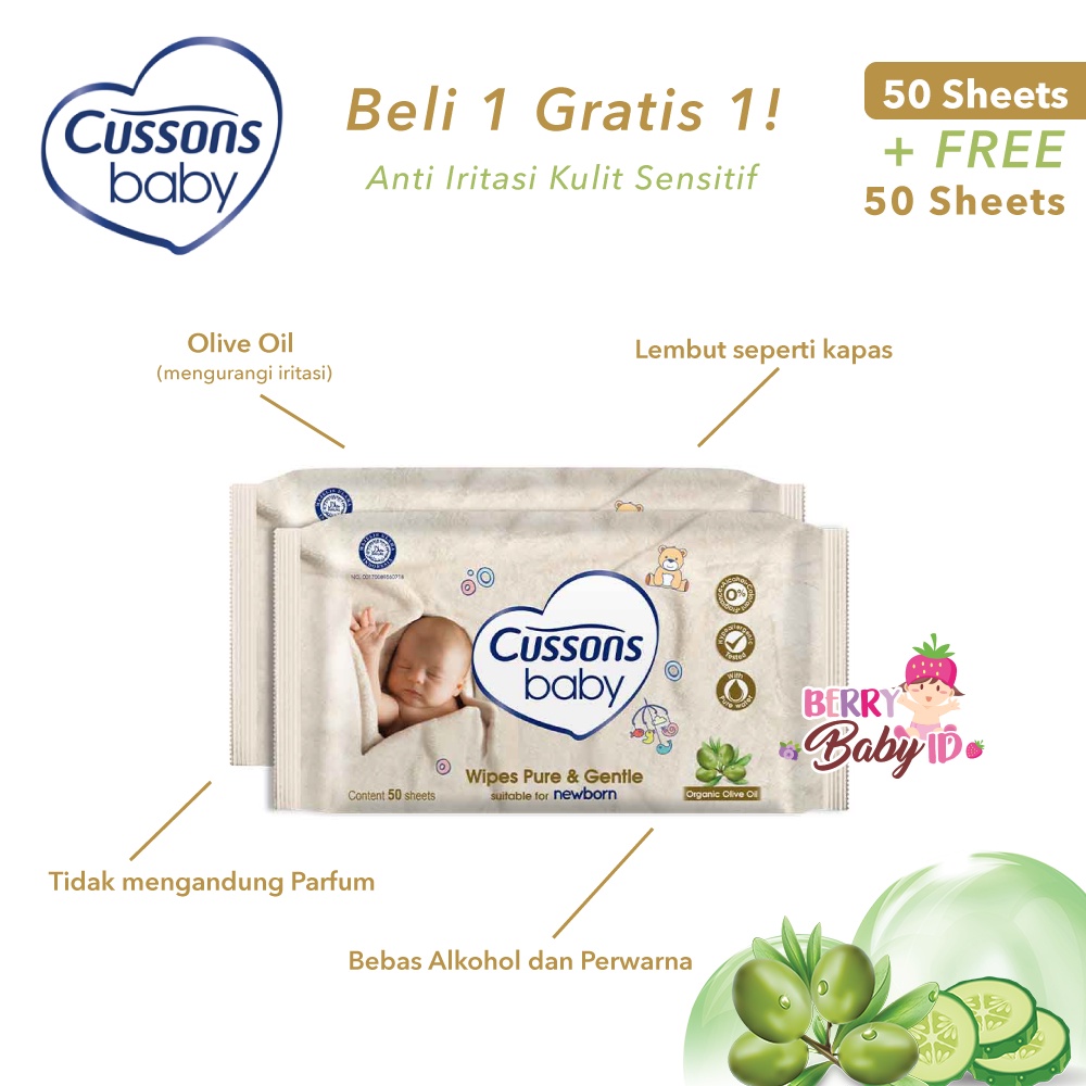 Cussons Baby PROMO Beli 1 Gratis 1 Baby Wipes 50 Sheet Tisu Basah Bayi 50's Berry Mart