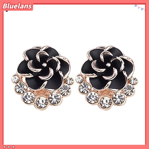 Bluelans Women Peony Camellia Flower Rhinestones Alloy Ear Stud Earrings Party Jewelry